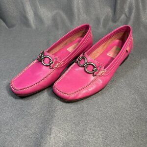 VTG‎ Lilly Pulitzer Pink Leather Loafers 8.5M Horsebit Slip-On Mob Wife Coastal